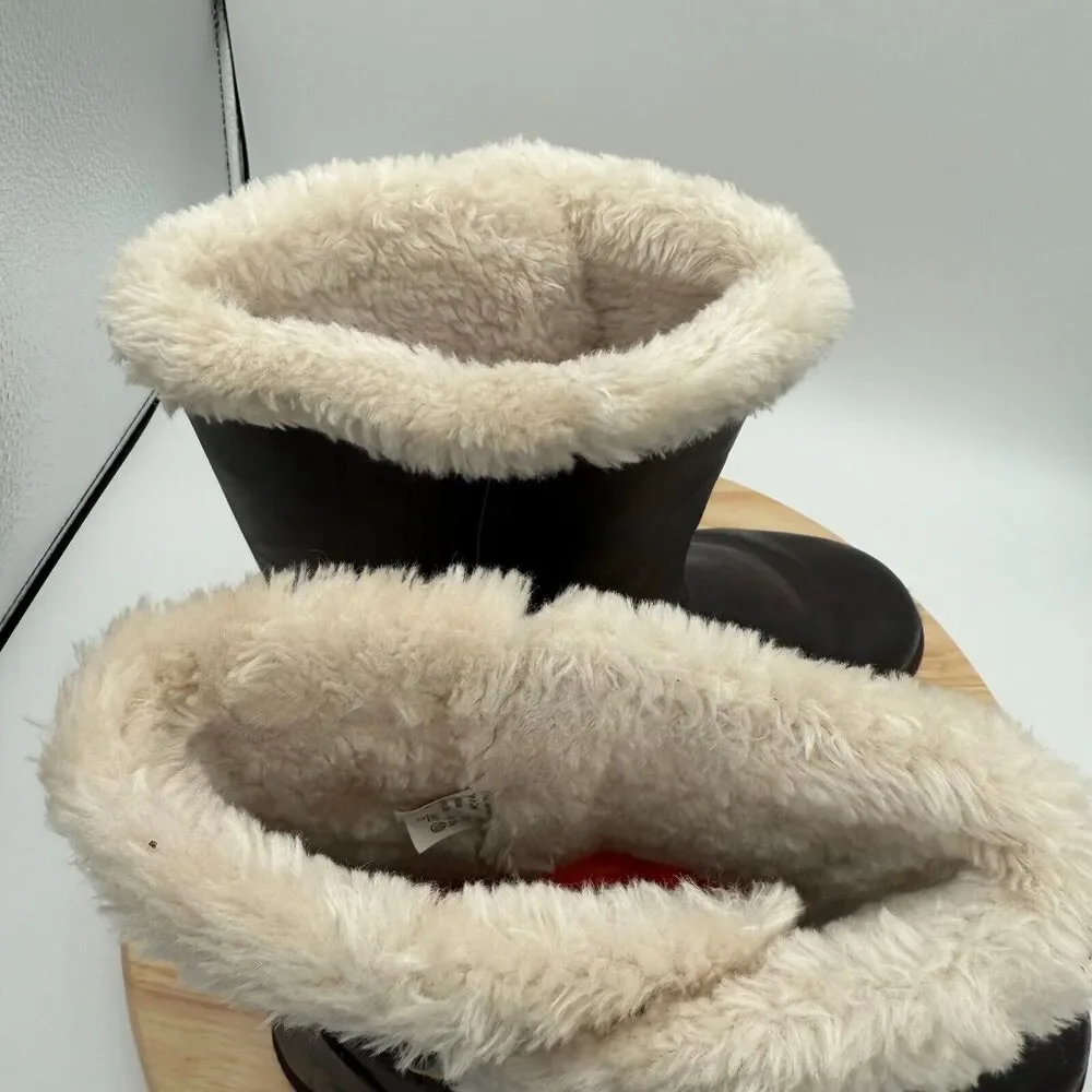 Airwalk Winter Boots Womens 10 Brown Faux Leather Fur Lined Preppy Toggle